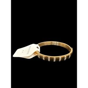 Gold Tone Stainless Steel CZ Hinged Bangle Womens Bracelet Sparkling Crystal NWT